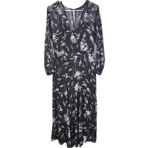 White House Black Market black and white floral V neck midi dress